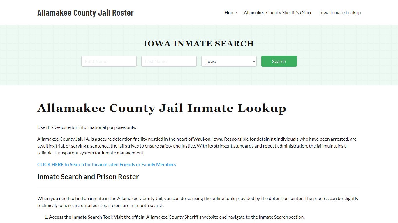 Allamakee County Jail Roster Lookup, IA, Inmate Search