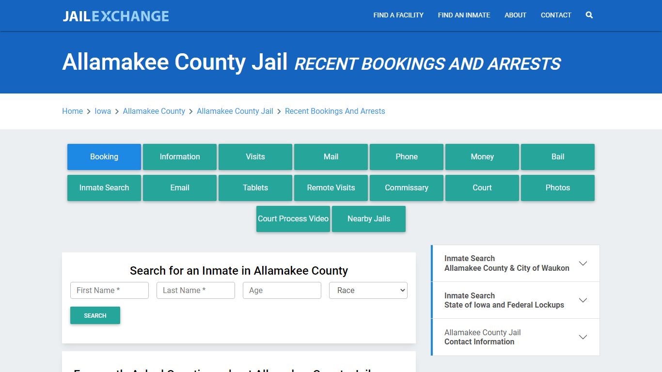 Allamakee County Jail Recent Bookings And Arrests - Jail Exchange