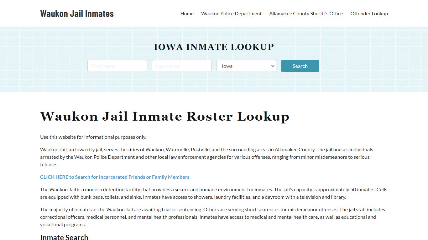 Waukon Jail Inmate Roster, Allamakee County, IA, Offender Search