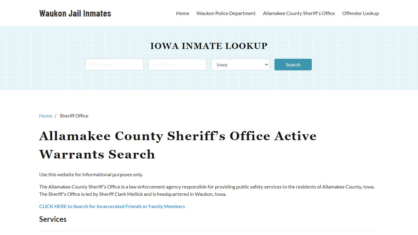 Allamakee County Sheriff Office, IA Warrant Lookup